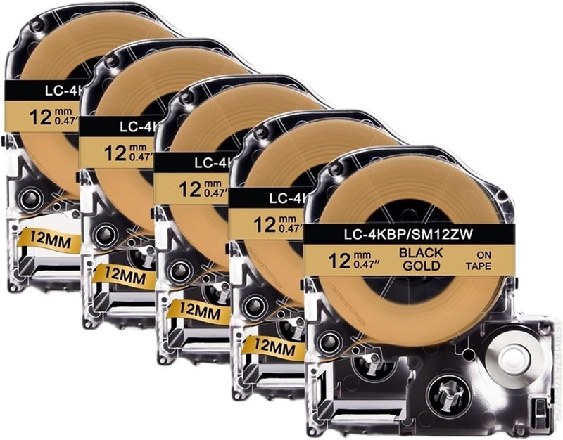 Compatible for Epson LW-300/LW-400/LW-700 Labeler | 5PCS 12mm SS12KW Tape for LK-4WBN SC12RW SC12YW SC12BW Printers(Black on Gold) - Image 1