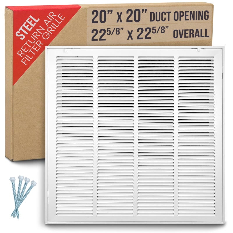 Handua Fits 20x20 Duct Opening | Steel Return Air Filter Grille by Handua [Removable Door] for 1-inch Filters | Vent Cover Grill | White | HVAC Cold Air Intake Grille | Out Dim: 22 5/8"W X 22 5/8"H - Image 1