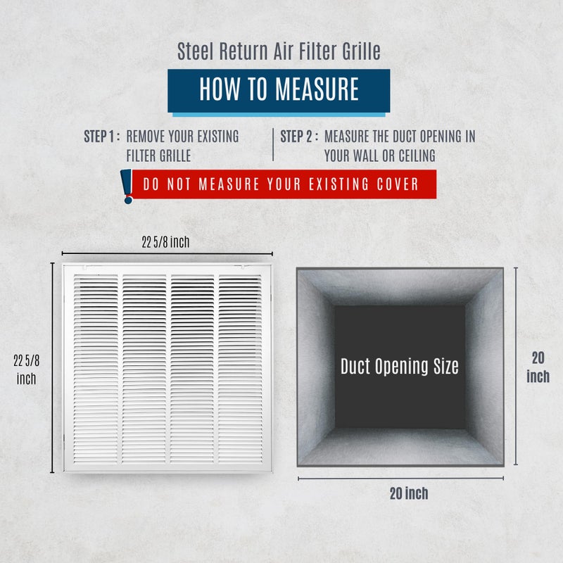 Handua Fits 20x20 Duct Opening | Steel Return Air Filter Grille by Handua [Removable Door] for 1-inch Filters | Vent Cover Grill | White | HVAC Cold Air Intake Grille | Out Dim: 22 5/8"W X 22 5/8"H - Image 3