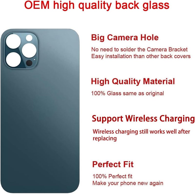 Perzework OEM Rear Back Glass Replacement (Pacific Blue) Compatible with iPhone 12 pro max 6.7 inches All Carriers with Pre-Installed Adhesive and Repairing Tool Kits - Image 3