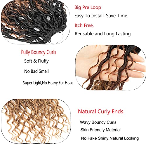 Ahrencan Ombre Faux Locs Crochet Hair With Curly Ends,18 Inch Three Tone Black/Brown/Dark Blonde Boho Goddess Locs Crochet Hair Pre Looped River Lock Crotchet Braids For Black Women(5 Packs,18",T1B/30/27#) - Image 3