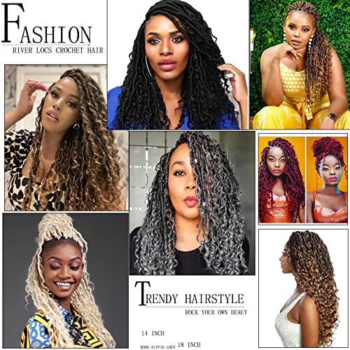 Ahrencan Ombre Faux Locs Crochet Hair With Curly Ends,18 Inch Three Tone Black/Brown/Dark Blonde Boho Goddess Locs Crochet Hair Pre Looped River Lock Crotchet Braids For Black Women(5 Packs,18",T1B/30/27#) - Image 5