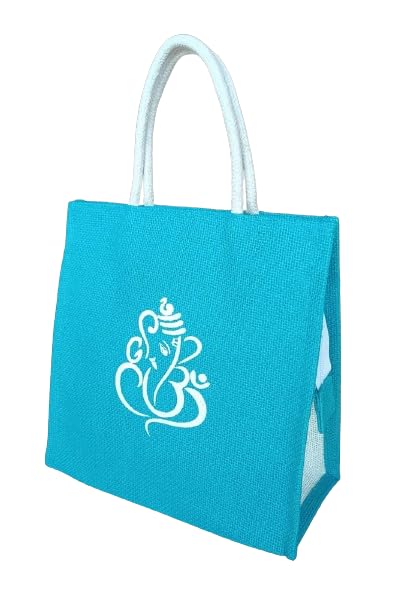 Soman Jute Thamboolam (Large) Bags for Return Gifts Green-Blue Combo - Pack of 10 bags - Image 2