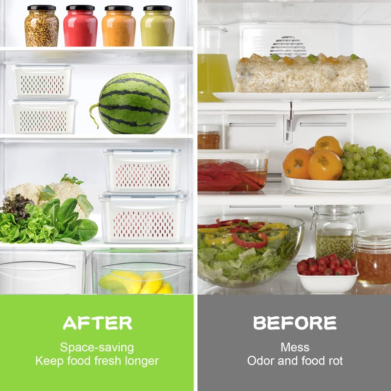 TBMax 12 Pieces Fruit Storage Containers for Fridge Organizers and Storage, 6 Pack Large Produce Saver with Airtight Lid & Colander for Berry Lettuce Salad Vegetable Storage, Refrigerator Organizer - Image 5