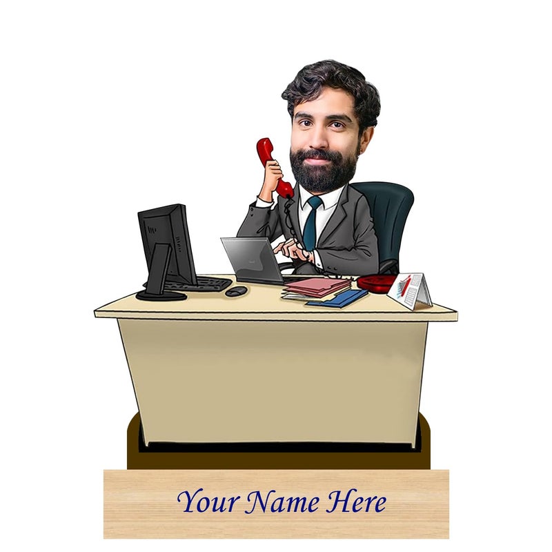 Incredible Gifts India هدايا مذهلة كاريكاتير مخصص لرجل الأعمال مع اسم مخصص على الطاولة - Image 1