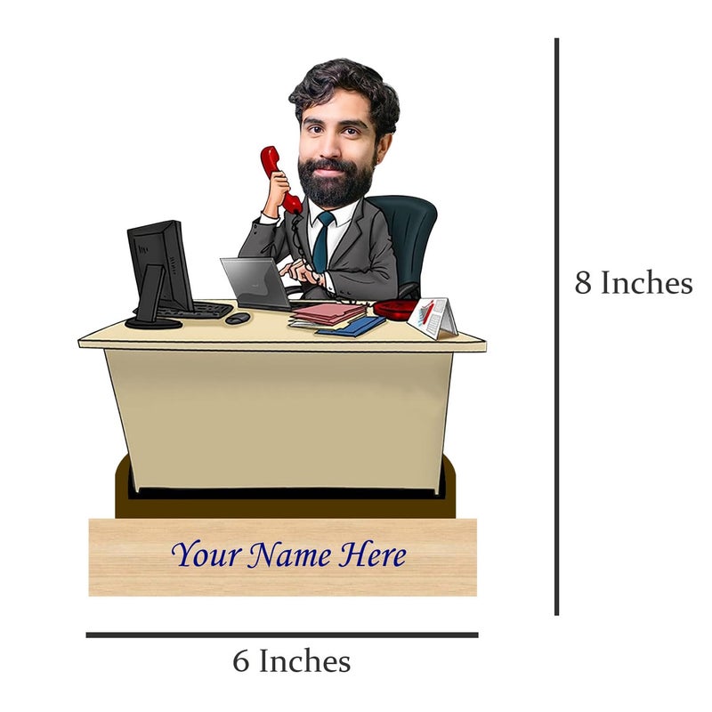 Incredible Gifts India هدايا مذهلة كاريكاتير مخصص لرجل الأعمال مع اسم مخصص على الطاولة - Image 4