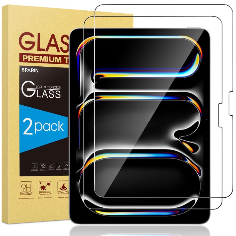 SPARIN Screen Protector for iPad Pro 13 inch M5/M4(8th/7th Generation,2025/2024), 2 Pack HD Clear 9H Tempered Glass Film with Face ID & Apple Pencil Pro Compatible, High Sensitivity Case Friendly - Image 1