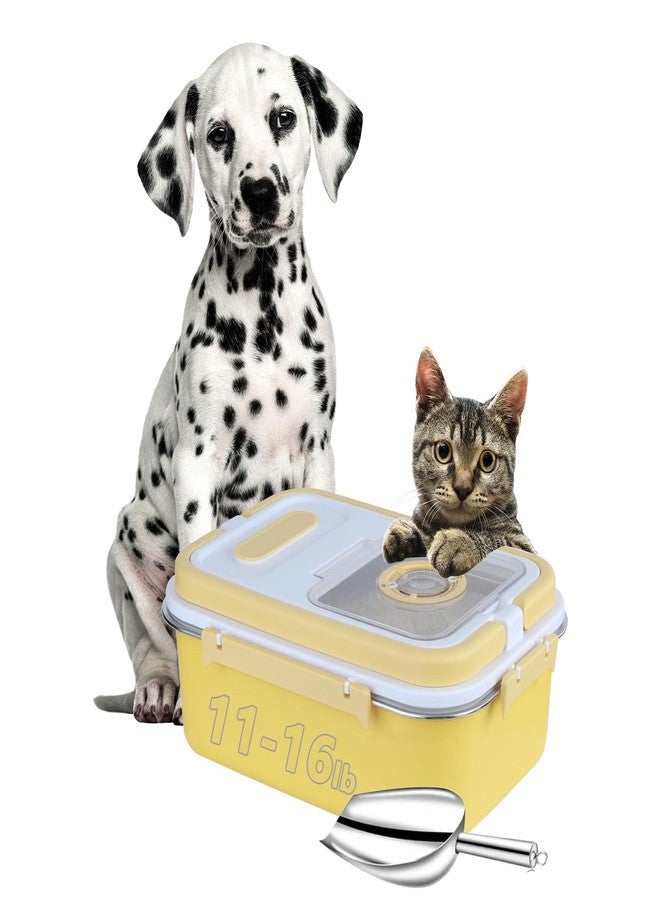 Sanbo Dog Food Storage Container Stainless Steel with Scoop, Airtight Pet Metal Food Storage Bin,Cat Food Canister,Storage Box with Date Tracker for Kitchen (Yellow, 7.5L) - Image 1