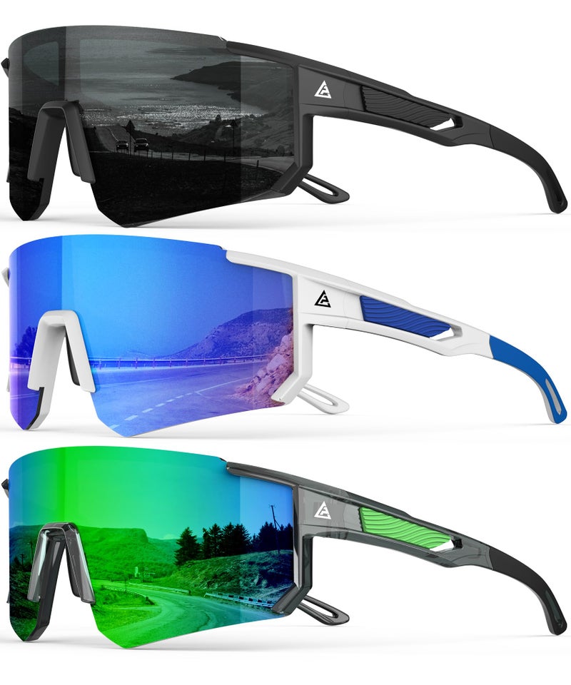 QALLY Polarized Sports Sunglasses for Men Women, UV400 Protection Mens Sunglasses Wrap Around Sun Glasses for Cycling Running - Image 1