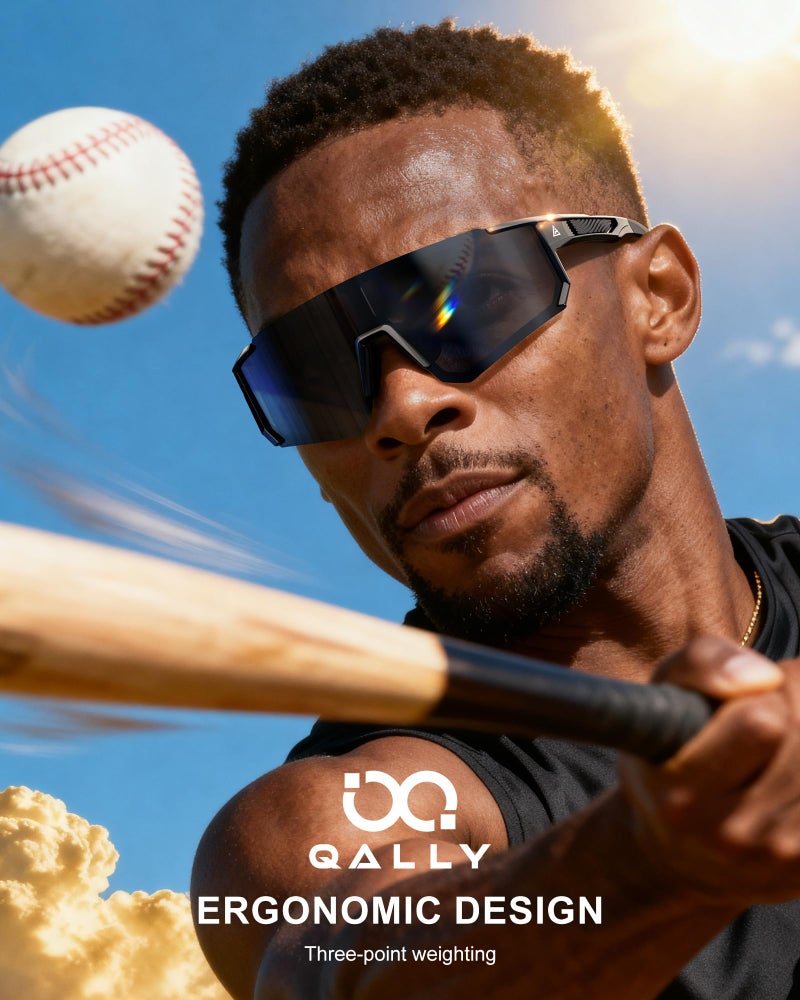 QALLY Polarized Sports Sunglasses for Men Women, UV400 Protection Mens Sunglasses Wrap Around Sun Glasses for Cycling Running - Image 2