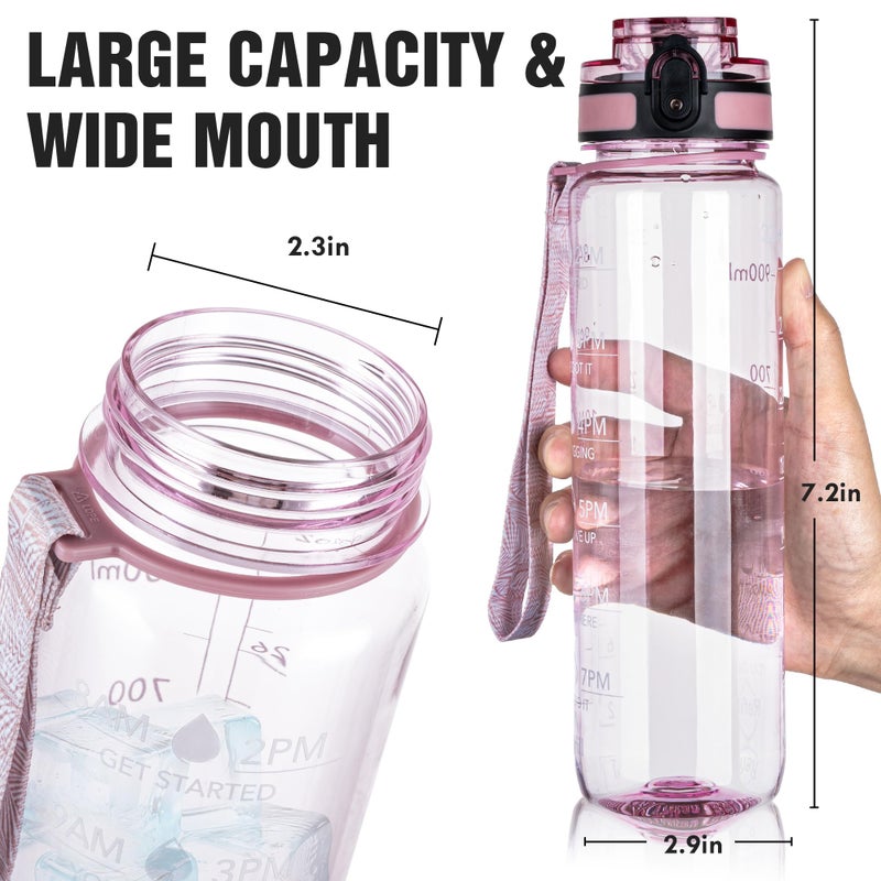 OLDLEY Water Bottle, 32oz Motivational Sports Water Bottle with Time Marker - Times to Drink - Tritan, BPA Free, Wide Mouth Leakproof, Anniversary Birthday Gifts for Men Women, Clear Pink - Image 4