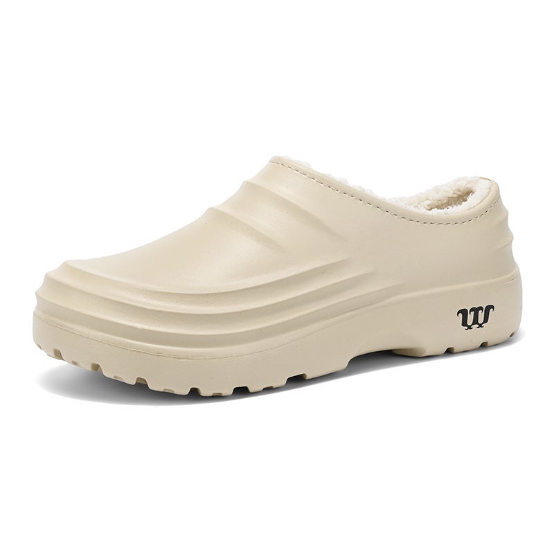 Plus Size Warm Fleece-Lined Kitchen Work Shoes Waterproof Restaurant Chef Shoe Cover Foot Closed Toe Cotton Slippers - Image 1