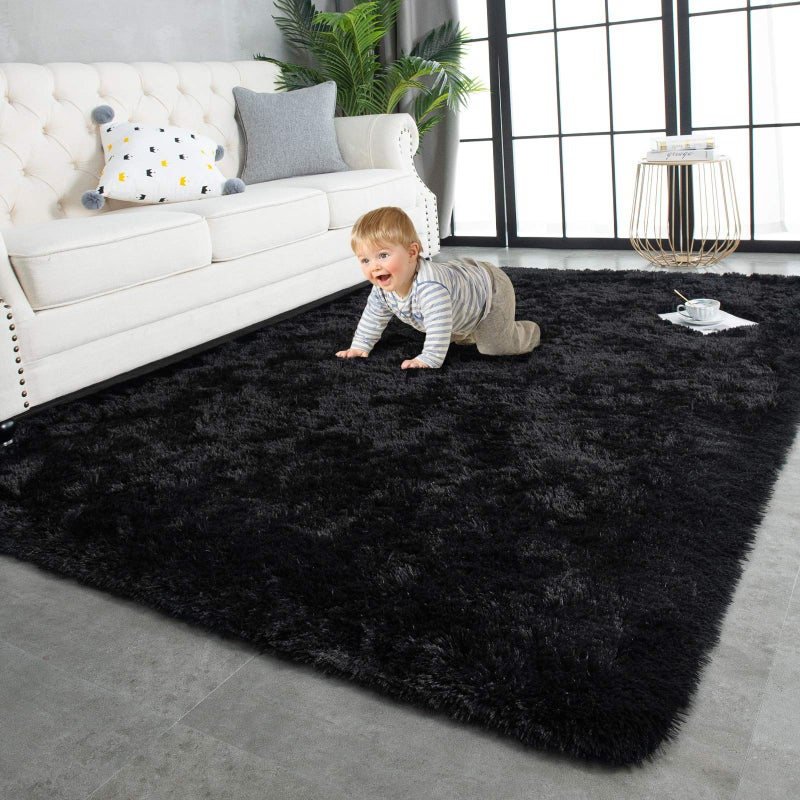 TWINNIS Super Soft Shaggy Rugs Fluffy Carpets 3x5 Feet Indoor Modern Plush Area Rugs for Living Room Bedroom Kids Room Nursery Home Decor Upgrade AntiSkid Rectangular Fuzzy Rug Black