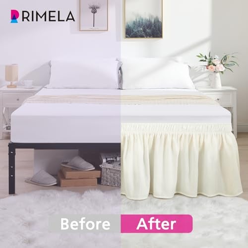 RIMELA Cream Queen Bed Skirt 18 Inch Drop, Wrap Around Elastic Bed Skirts Queen Size Dust Ruffle, Bedskirt for Adjustable Bed Base Solid Fade Resistant Silky Fabric Machine Washable - Image 5
