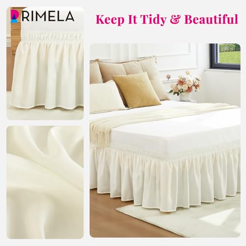 RIMELA Cream Queen Bed Skirt 18 Inch Drop, Wrap Around Elastic Bed Skirts Queen Size Dust Ruffle, Bedskirt for Adjustable Bed Base Solid Fade Resistant Silky Fabric Machine Washable - Image 3