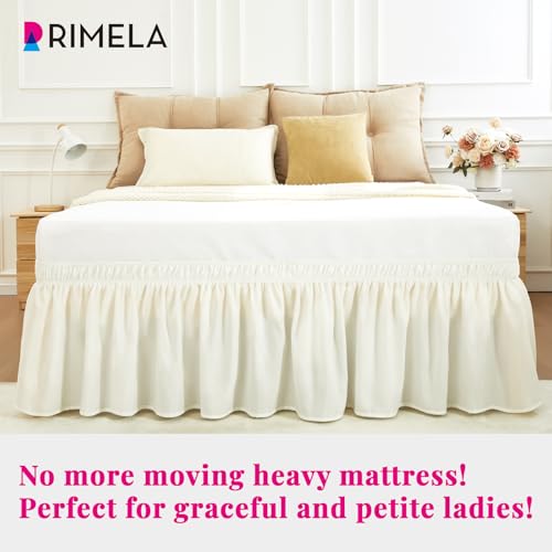 RIMELA Cream Queen Bed Skirt 18 Inch Drop, Wrap Around Elastic Bed Skirts Queen Size Dust Ruffle, Bedskirt for Adjustable Bed Base Solid Fade Resistant Silky Fabric Machine Washable - Image 2
