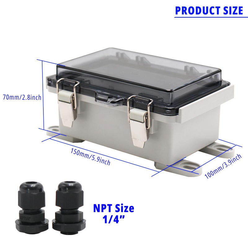 MAKERELE ABS Plastic Small Outdoor Waterproof Box Clear Hinged Shell Outdoor Universal Project Enclosure with Transparent Cover 5.9Ã—3.9Ã—2.8 inch(150Ã—100Ã—70mm) - Image 2