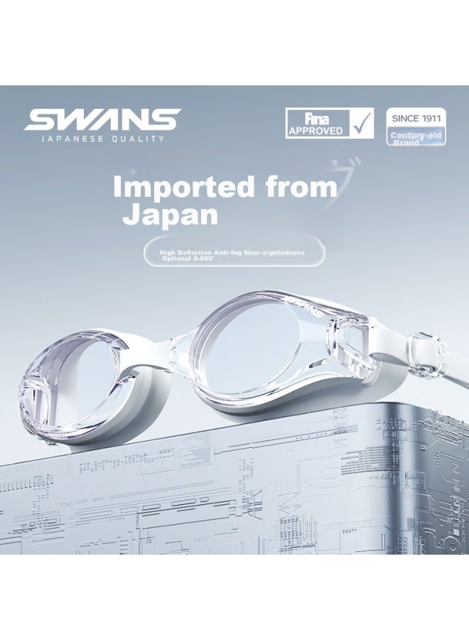 Swans Swimming Goggles, Imported From Japan, Waterproof, Anti-fog, High-definition, Clear Lens, Large Frame, For Nearsighted Adults, Professional Sw45-5, White - Image 1
