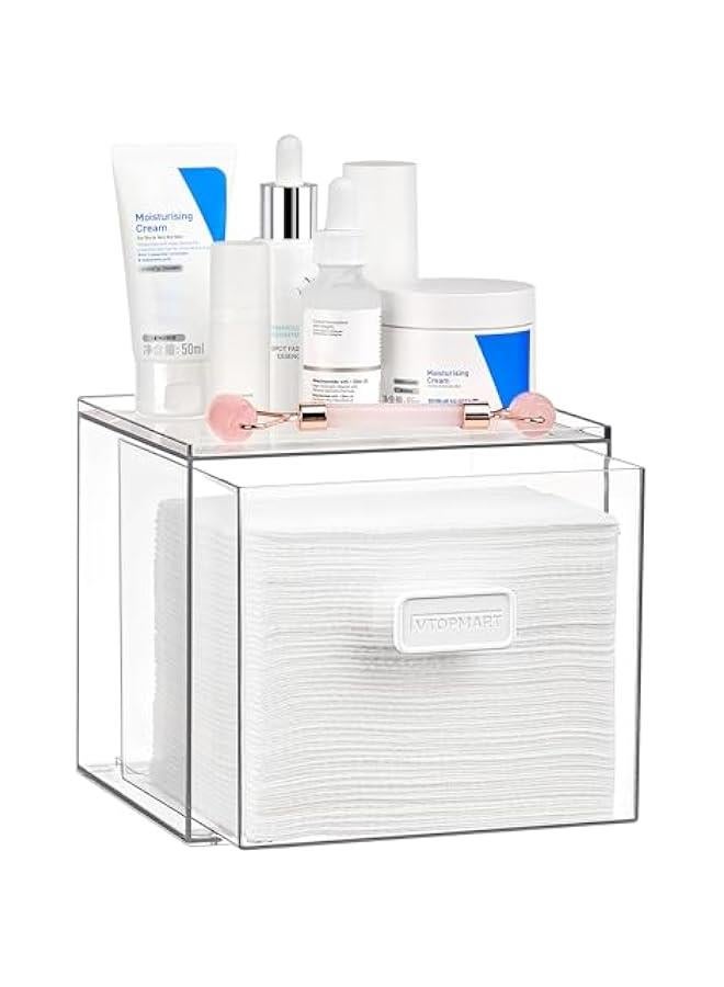 Arabest Disposable Facial Towels Holder,Clear Storage Drawer Compatible with Clean Skin Club Towel XL,Acrylic Box Hold 50 Count,Stylish and Functional Bathroom Accessory for Coutertop Organization  - Image 1