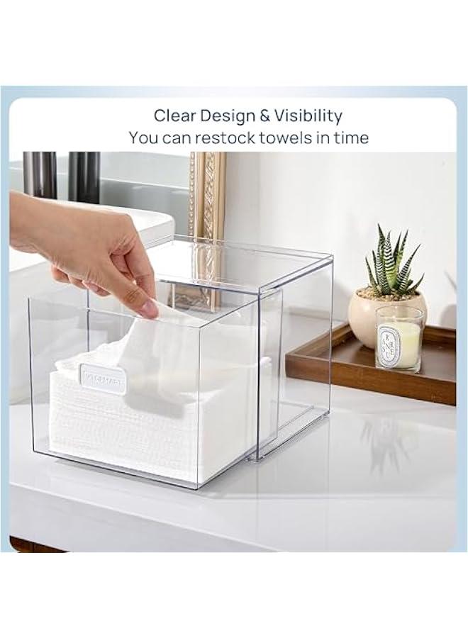 Arabest Disposable Facial Towels Holder,Clear Storage Drawer Compatible with Clean Skin Club Towel XL,Acrylic Box Hold 50 Count,Stylish and Functional Bathroom Accessory for Coutertop Organization  - Image 4