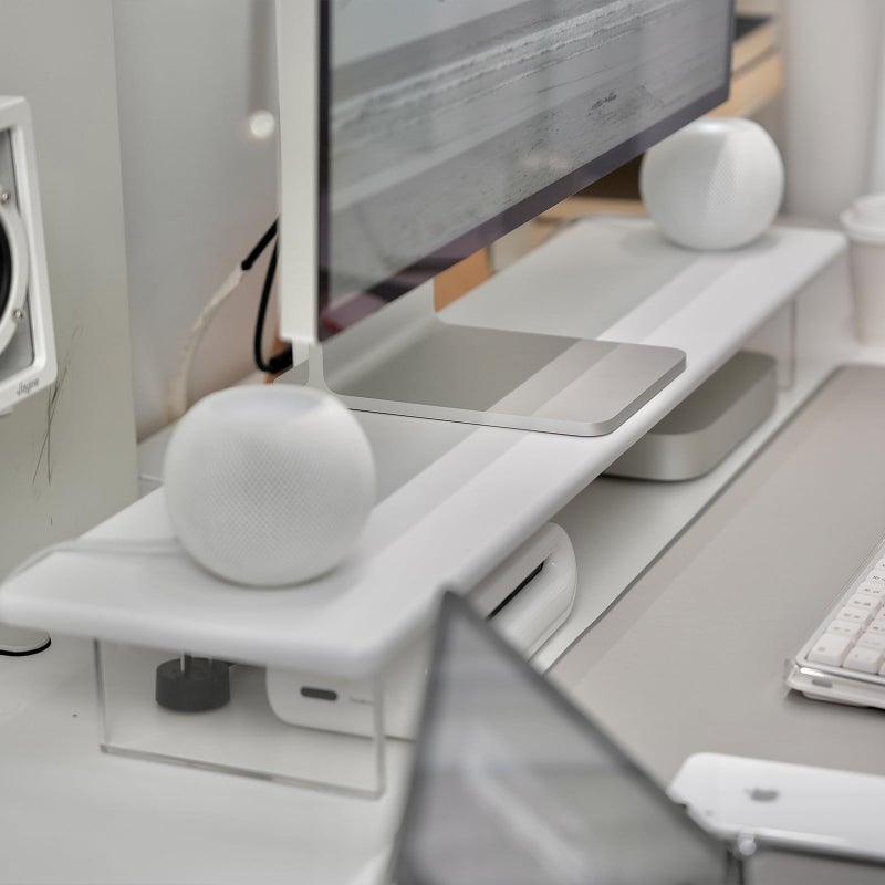 ROCDEER Bamboo Monitor Stand Riser with Acrylic Legs for Desk, 31.5 Inches Desktop Shelf Supports for PC Computer Monitor, Laptops, Printer, Speakers (White) - Image 3