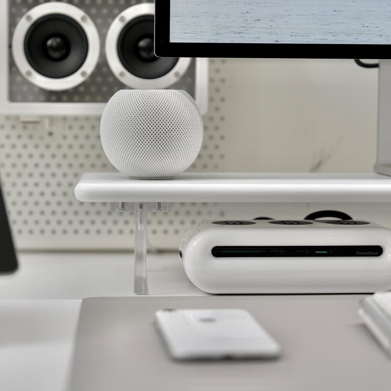 ROCDEER Bamboo Monitor Stand Riser with Acrylic Legs for Desk, 31.5 Inches Desktop Shelf Supports for PC Computer Monitor, Laptops, Printer, Speakers (White) - Image 4