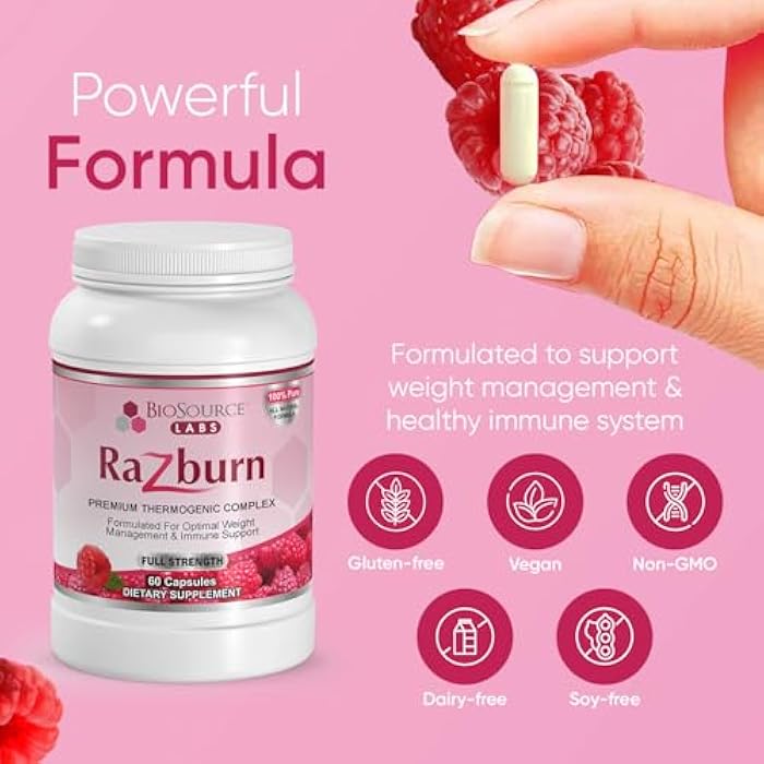 BioSource Labs Razburn Weight Management Supplement, Green Tea Extract, Caffeine & Botanical Blend, Energy & Metabolism Support Pills for Men & Women, 60 Capsules - Image 2