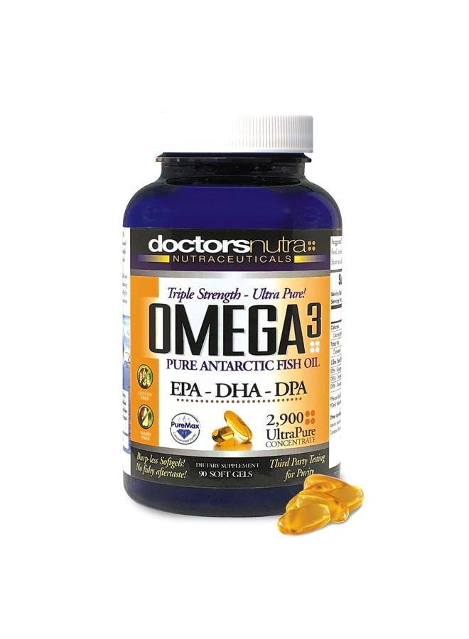 Doctors Nutra Nutraceuticals Natural Wild Omega 3 DPA Fish Oil Supplement - 2,900 Milligrams Triple Strength Ultra Pure Concentrated, EPA-DPA-DHA, Soft-Gels with no Fish-Tasting Burps - 30 Servings - Image 1