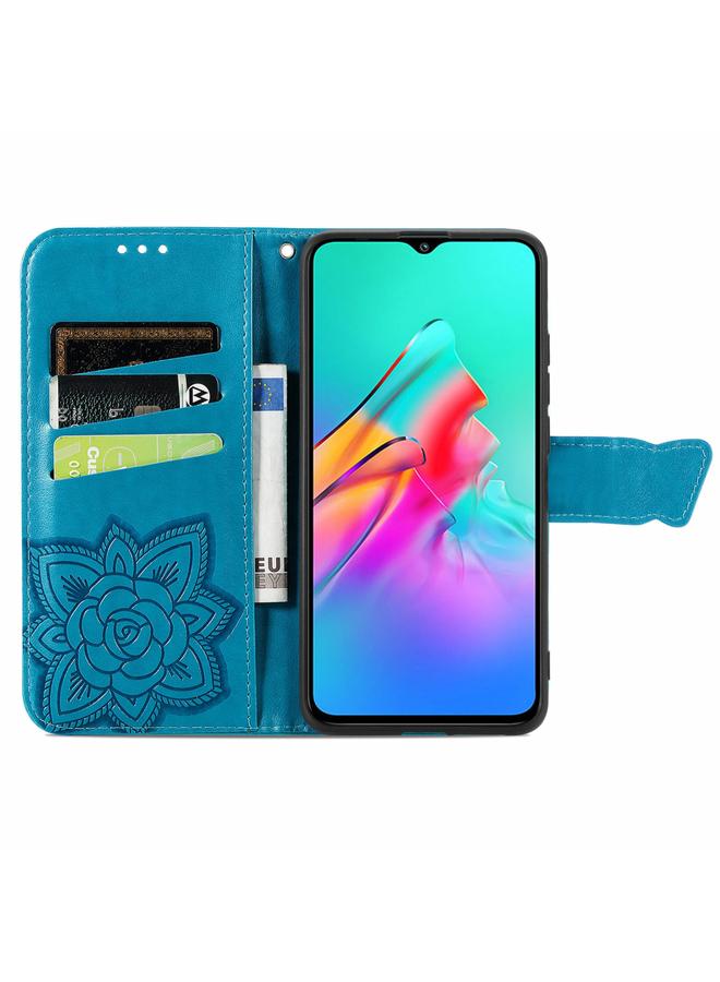 زبون جراب لهاتف Infinix Smart 5 من الجلد المنقوش بنقشة زهور الفراشة مع حامل وفتحات للبطاقات ومحفظة وحبل تعليق - Image 3