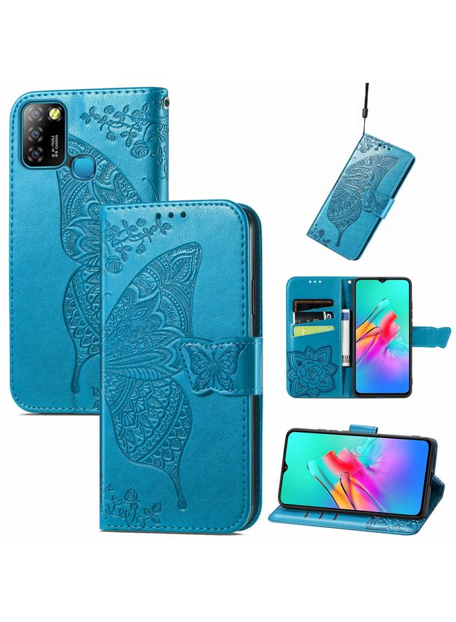 زبون جراب لهاتف Infinix Smart 5 من الجلد المنقوش بنقشة زهور الفراشة مع حامل وفتحات للبطاقات ومحفظة وحبل تعليق - Image 1