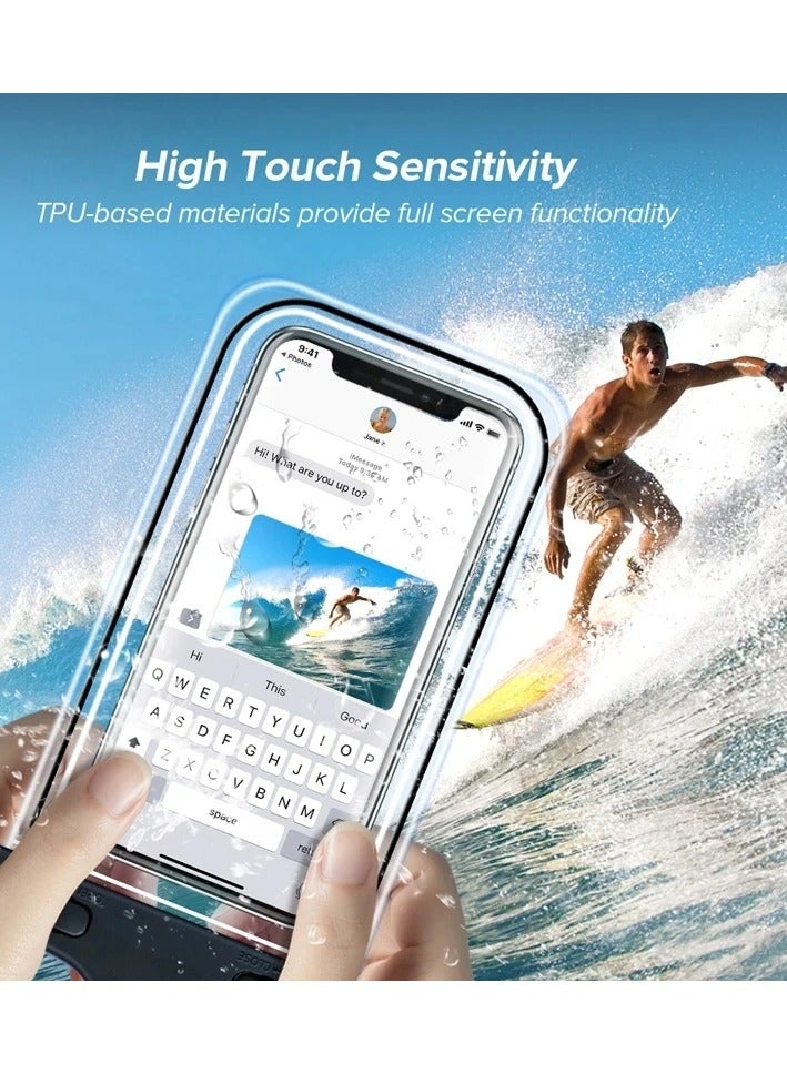 بيتشو جراب هاتف محمول عالمي مقاوم للماء للاستخدام في الهواء الطلق والشاطئ وحمام السباحة والمشي لمسافات طويلة وحقيبة جافة للسفر، مغلق، والسباحة والغطس وركوب الأمواج، أسود - Image 2