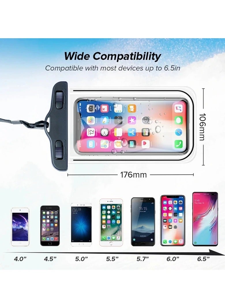 بيتشو جراب هاتف محمول عالمي مقاوم للماء للاستخدام في الهواء الطلق والشاطئ وحمام السباحة والمشي لمسافات طويلة وحقيبة جافة للسفر، مغلق، والسباحة والغطس وركوب الأمواج، أسود - Image 3