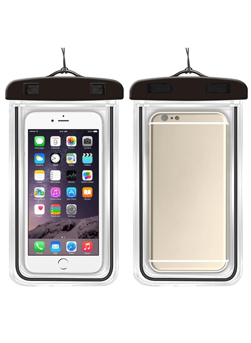 بيتشو جراب هاتف محمول عالمي مقاوم للماء للاستخدام في الهواء الطلق والشاطئ وحمام السباحة والمشي لمسافات طويلة وحقيبة جافة للسفر، مغلق، والسباحة والغطس وركوب الأمواج، أسود - Image 1