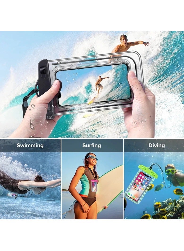 بيتشو جراب هاتف محمول عالمي مقاوم للماء للاستخدام في الهواء الطلق والشاطئ وحمام السباحة والمشي لمسافات طويلة وحقيبة جافة للسفر، مغلق، والسباحة والغطس وركوب الأمواج، أسود - Image 4