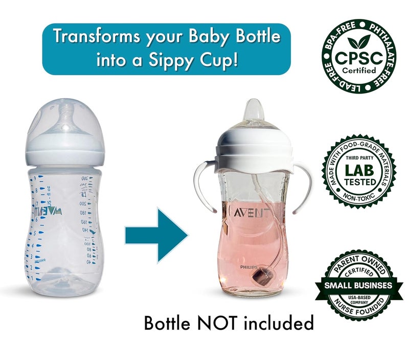 BelBeyo Sippy Cup Conversion Kit for Philips Avent Natural Baby Bottles 2-Count, Food Grade Silicone Spout Nipples and Weighted Straw, Bottle Handles, Cleaning Brush, BPA-Free, Straw Transition, 4+ Months - Image 4