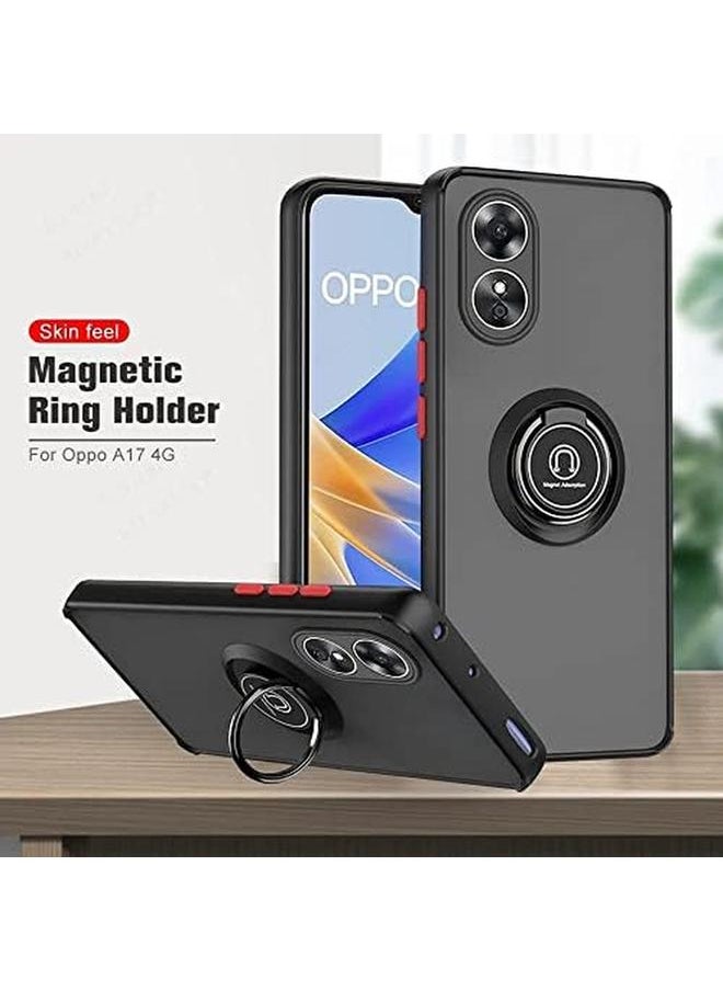 erorex - Case For Oppo A17 Oppo A17K Rotational Metal Ring Grip Kickstand Cover Matte Hard Case Magnetic Car Mount Holder Case Shockproof Tpu Bumper Compatible For Oppo A17 Black - Image 1