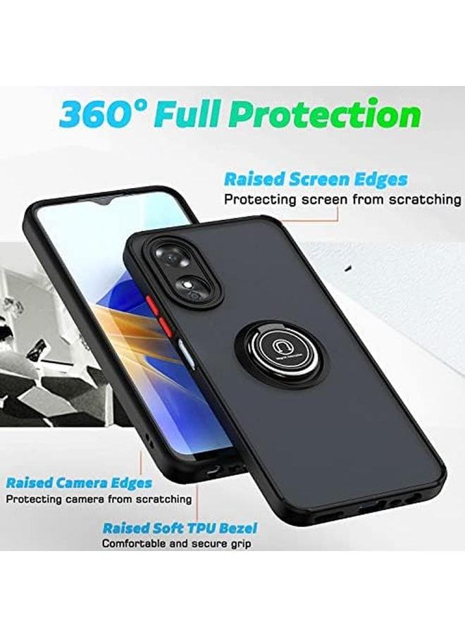 erorex - Case For Oppo A17 Oppo A17K Rotational Metal Ring Grip Kickstand Cover Matte Hard Case Magnetic Car Mount Holder Case Shockproof Tpu Bumper Compatible For Oppo A17 Black - Image 1