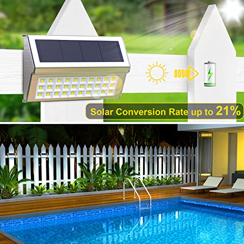ROSHWEY Solar Lights Outdoor, 10 Pack 30 LED Fence Lights Waterproof Solar Powered Deck Post Lamps Stainless Steel Outside Step Lighting for Backyard Yard Walkway Stairs, Cool White Light - Image 5
