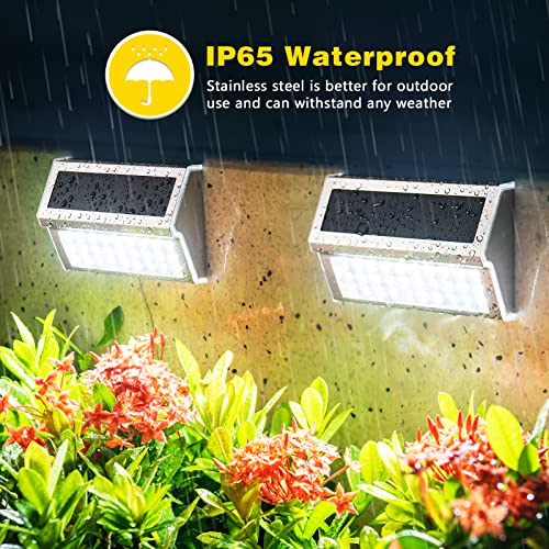 ROSHWEY Solar Lights Outdoor, 10 Pack 30 LED Fence Lights Waterproof Solar Powered Deck Post Lamps Stainless Steel Outside Step Lighting for Backyard Yard Walkway Stairs, Cool White Light - Image 4