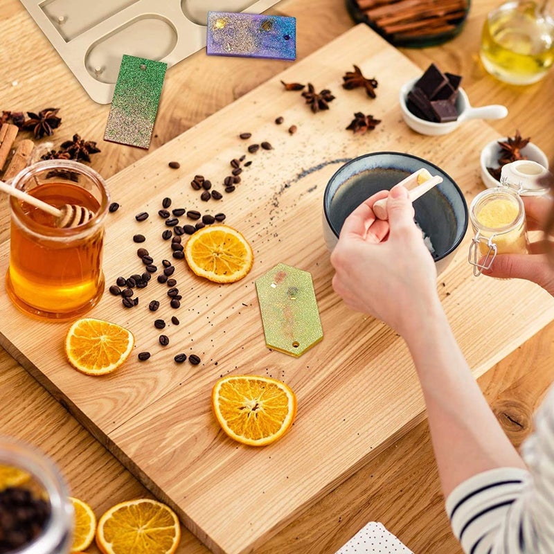 Skytail 6 Slot Resin Bookmark Mould, Rectangle, Oval and Hexagon Resin Mould Silicone Wax Mold, Keychain Mould Epoxy Casting Mold with Hanging Hole for DIY Jewelry Making Pendant Crafts Decor - Image 5