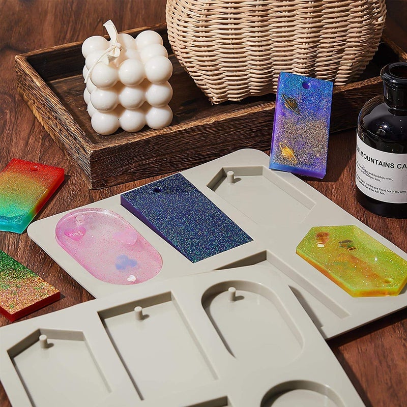 Skytail 6 Slot Resin Bookmark Mould, Rectangle, Oval and Hexagon Resin Mould Silicone Wax Mold, Keychain Mould Epoxy Casting Mold with Hanging Hole for DIY Jewelry Making Pendant Crafts Decor - Image 4