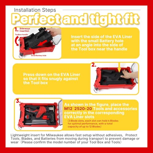 Yudylg EVA Liner Organizer Compatible with Milwaukee Packout Tool Box 48-22-8435 - Custom Inserts Fit for M12 HACKZALL 2520-20, Dedicated Model, Not Universal - Image 5