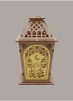 يوويل 2 قطعة فانوس رمضان خشبي رمضان كريم ديكور ضوء العيد مصباح فانوس للاستخدام الداخلي والخارجي ديكور ضوء رمضان  - Image 2