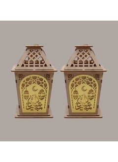 يوويل 2 قطعة فانوس رمضان خشبي رمضان كريم ديكور ضوء العيد مصباح فانوس للاستخدام الداخلي والخارجي ديكور ضوء رمضان  - Image 1