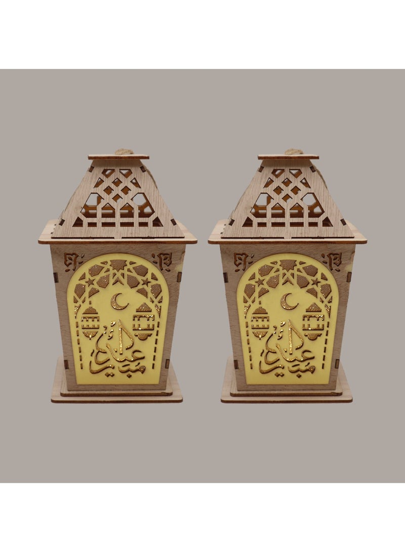 يوويل 2 قطعة فانوس رمضان خشبي رمضان كريم ديكور ضوء العيد مصباح فانوس للاستخدام الداخلي والخارجي ديكور ضوء رمضان  - Image 1