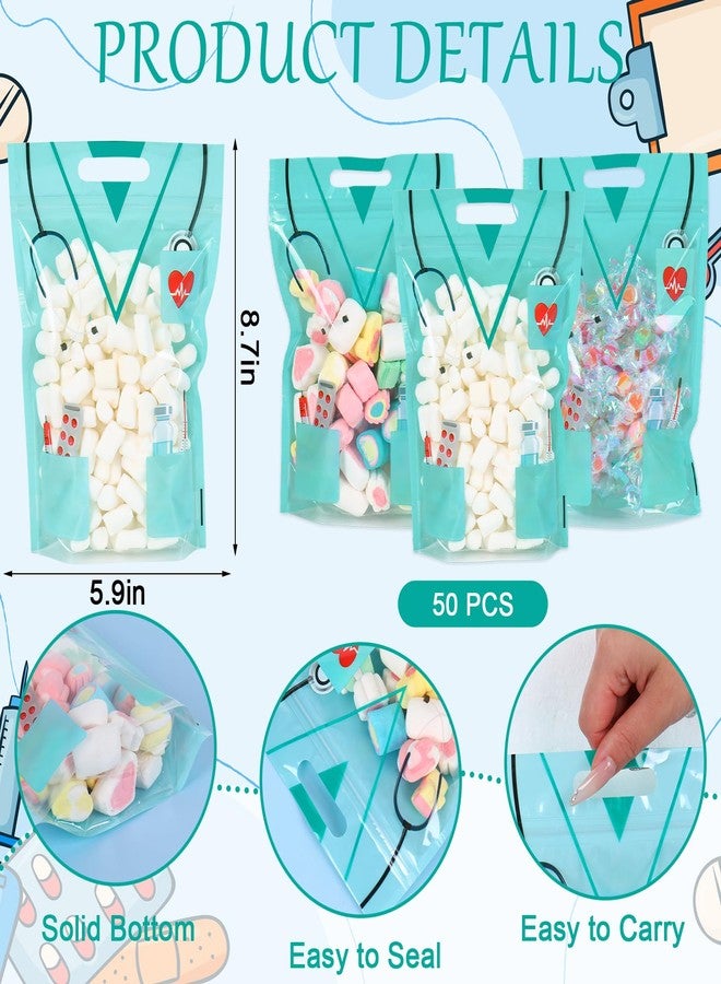 وولاين أكياس سيلوفان قابلة لإعادة الإغلاق من والين، 50 قطعة، بسحاب، مناسبة ليوم الممرضات، مزودة بمقابض، مثالية لملابس الممرضات، وأكياس الحلوى القابلة لإعادة الإغلاق، ومستلزمات حفلات تخرج الأطباء والممرضات. - Image 2
