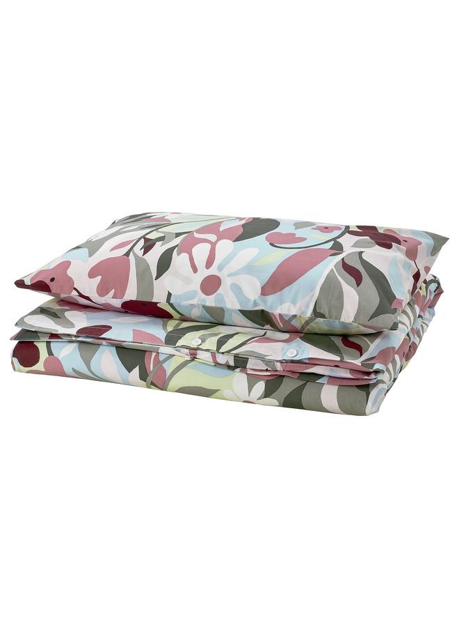 erorex Duvet cover and pillowcase, multicolour/floral pattern, 150x200/50x80 cm - Image 1