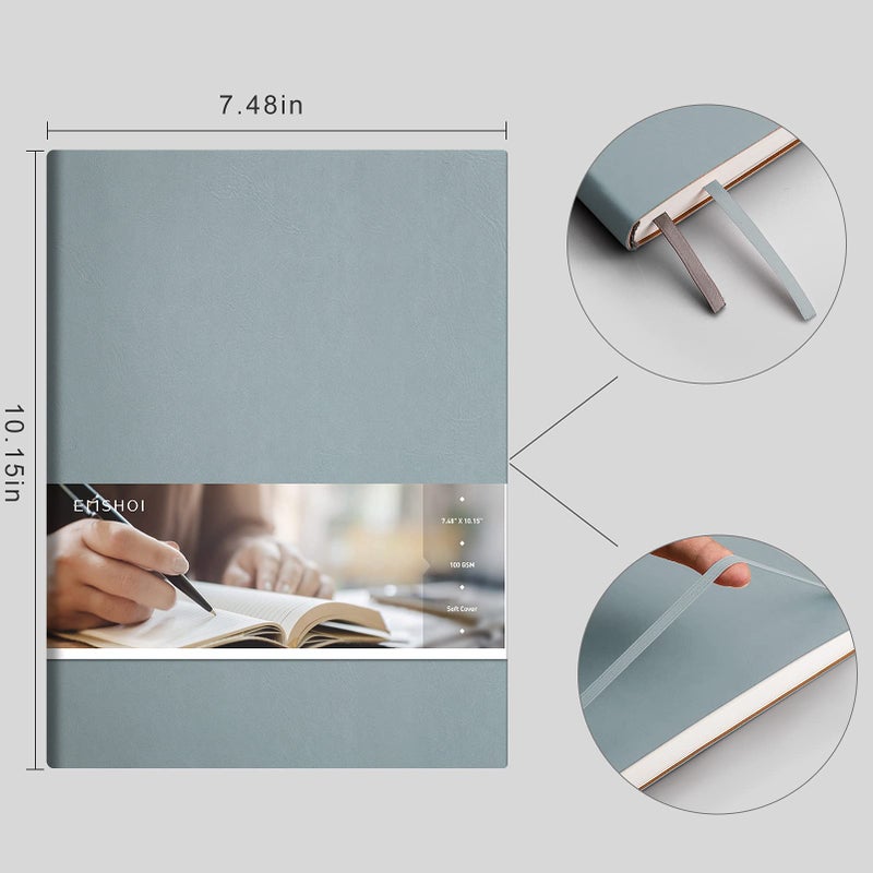 EMSHOI Notebook College Ruled - B5 Large Thick Notebook Leather Journal with Free Sticky Notes, 204 Numbered Pages,100gsm Thick Lined Paper, Softcover, 7.5"x10"-GrayBlue - Image 4