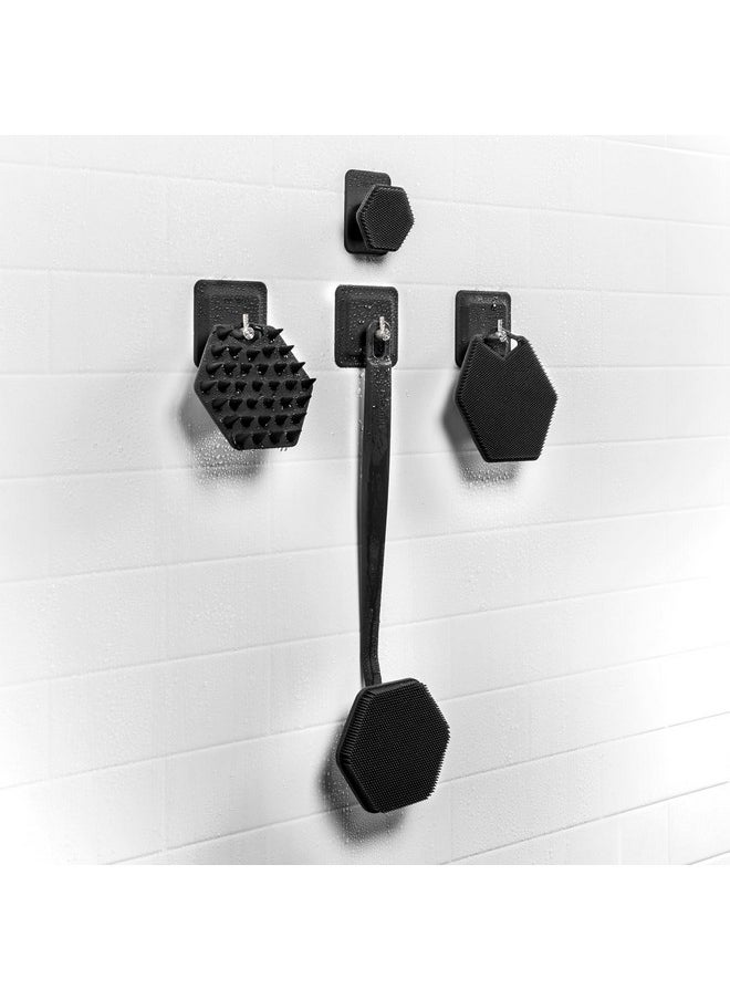 TOOLETRIES - - The Scrub King - Men'S Silicone Body And Face Scrubber Set - Back Scrubber For Shower, Body Scrubbers, Storage Hooks, & Face Brush Holder - Shower Accessories For Men - Charcoal - Image 1