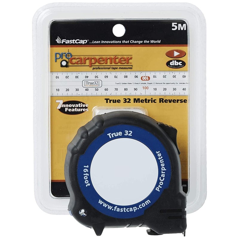 FastCap ProCarpenter True32 Metric Reverse Measuring Tape - Ideal for Professionals and Home Improvement - with Lever Action Belt Clip and Dual Locking System - 16' - 99953 - Image 1